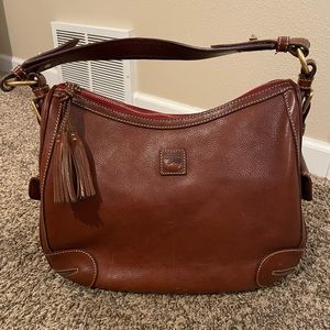 Dooney & Bourke Brown Leather Shoulder Bag with Tassel